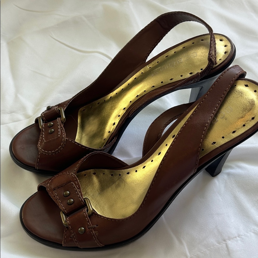 BCBGirls Brown Slingback Heels with Gold Insole